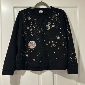 Anthropologie Postmark Stargazer Jewel Sequin Embellished Black Sweatshirt